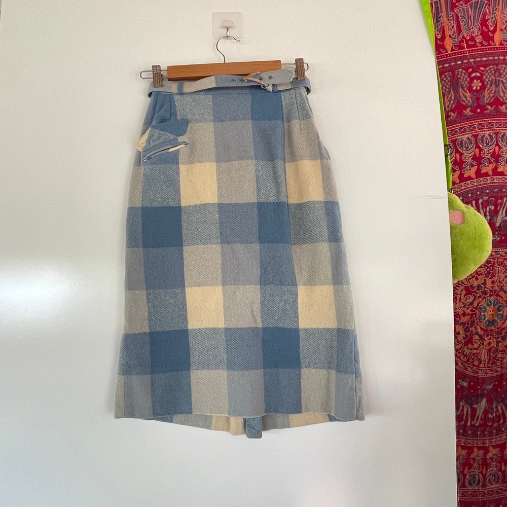 True‎ Vintage Blue Gingham Print Wool Skirt Joyce Chicago Pencil Skirt Women S